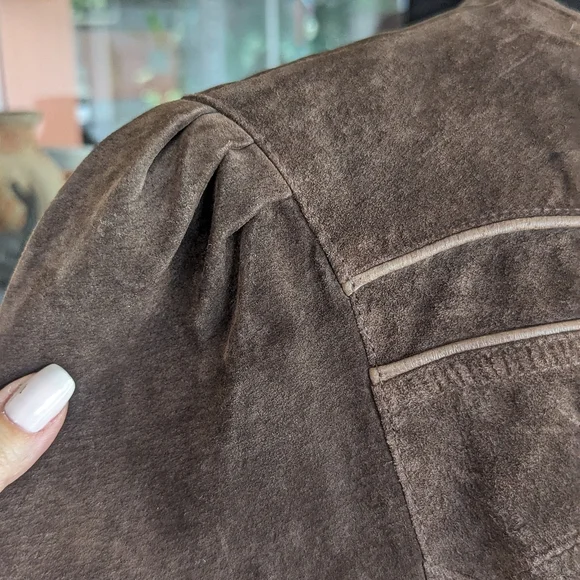 Authentic Vintage Landhaus Suede Leather Blazer Dirndl Tirolean Folklore Lg - Picture 7 of 16